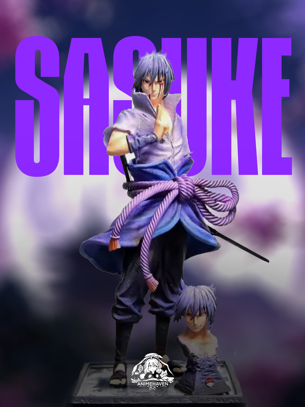 Sasuke Uchiha GK Figure Style 35cm LED CK Studio - Statua Anime in PVC Doppia Testa
