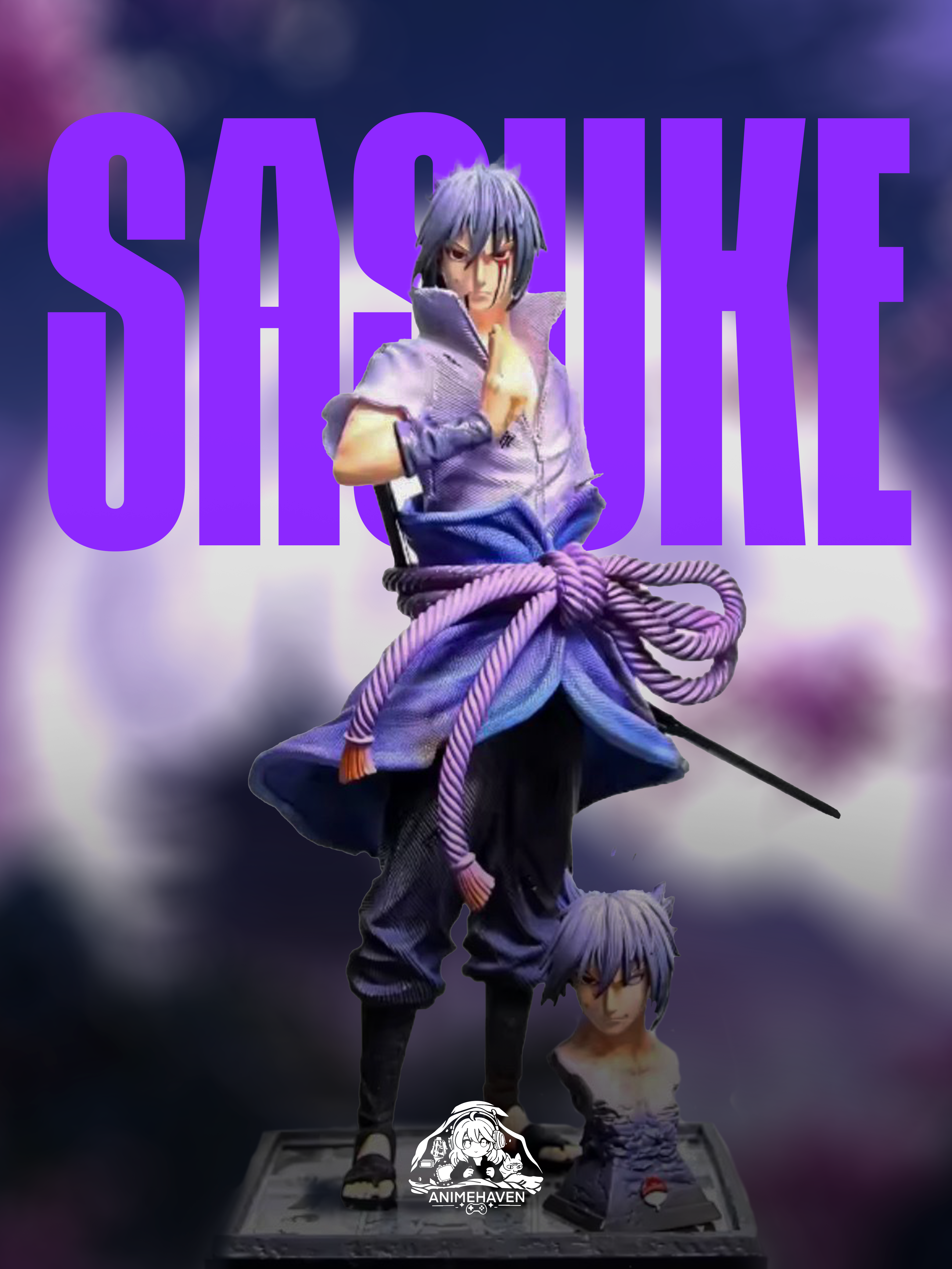 Sasuke Uchiha GK Figure Style 35cm LED CK Studio - Statua Anime in PVC Doppia Testa